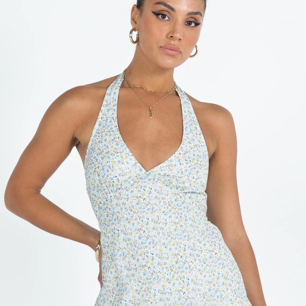Divided Blue and White Floral Dress Cottagecore